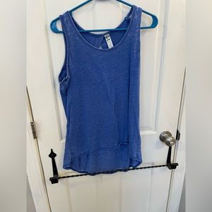 Purple/blue Greentea medium tank top with teardrop open on back